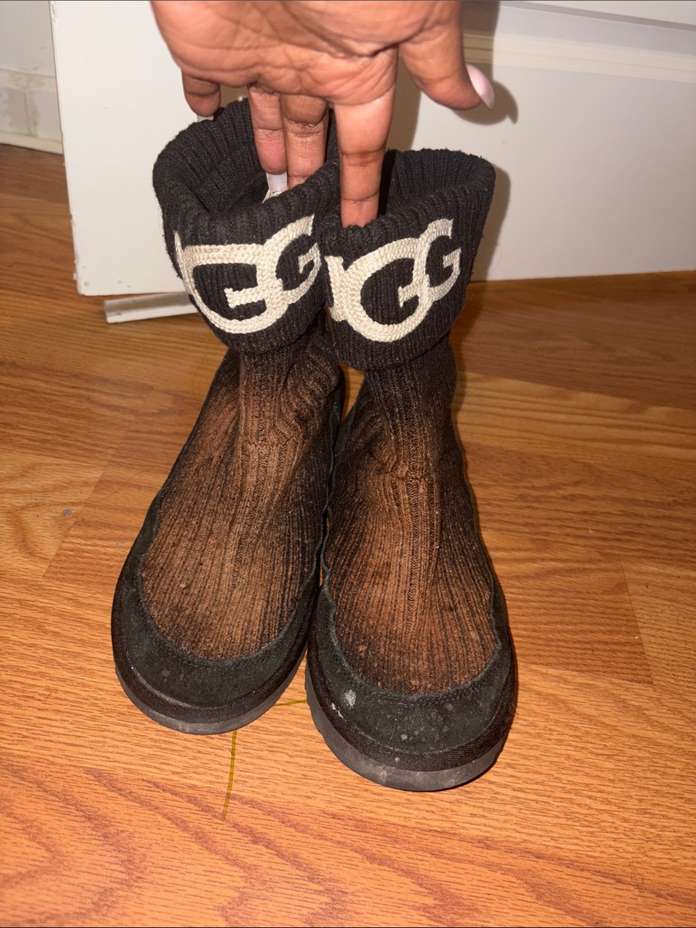 UGG Black and Brown Ombre Knit Logo Cuff Ankle Booties